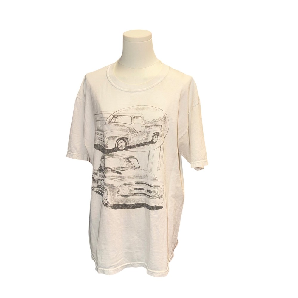 Gildan Graphic T-Shirt Mens Large White Good Classic Truck Sketch Heavyweight